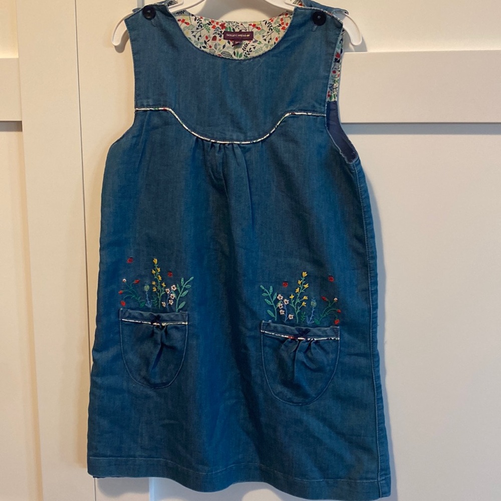 Flower embroidered French boutique brand denim dress